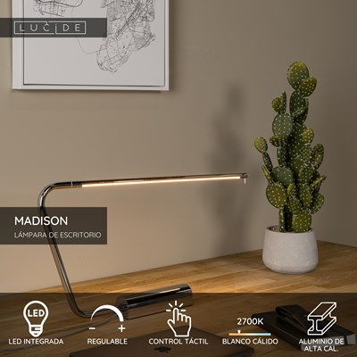 Lucide MADISON - Lámpara de escritorio - LED Regul. - 1x9W 2700K - Cromo